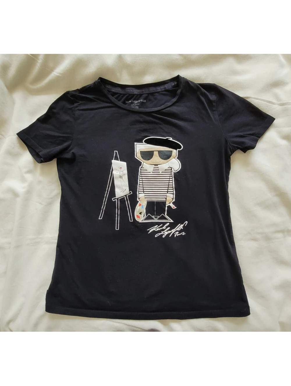 Karl Lagerfeld Paris Women's Small Black Graphic T-Shirt Karl Artist Painter